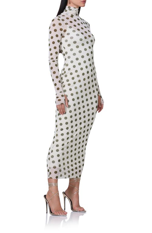 Shop Afrm Shailene Long Sleeve Turtleneck Mesh Dress In Birch Dot