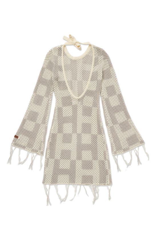 Shop Honor The Gift Long Sleeve Openwork Mini Sweater Dress In Stone