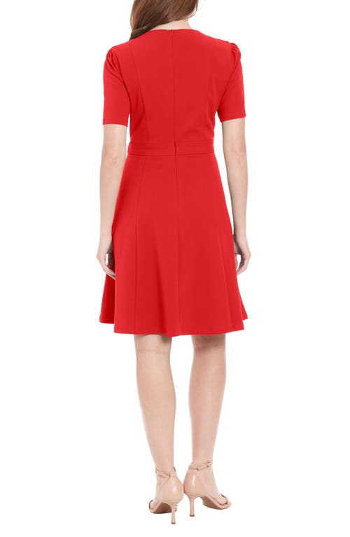 London Times Button Tab Fit & Flare Dress In True Red