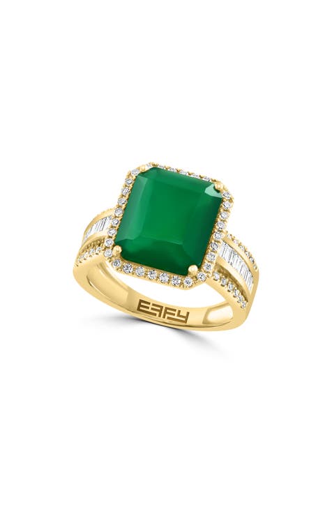 14K Yellow Gold Green Onyx & Diamond Ring - 0.55ct. - Size 7