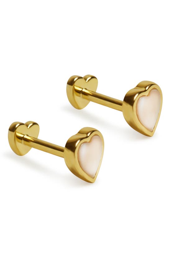 Shop Argento Vivo Sterling Silver Mother-of-pearl Flat Back Stud Earring In Gold