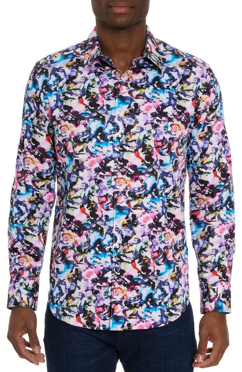 Robert Graham The Atlas Abstract Floral Stretch Button-Up Shirt Black Multi at Nordstrom,