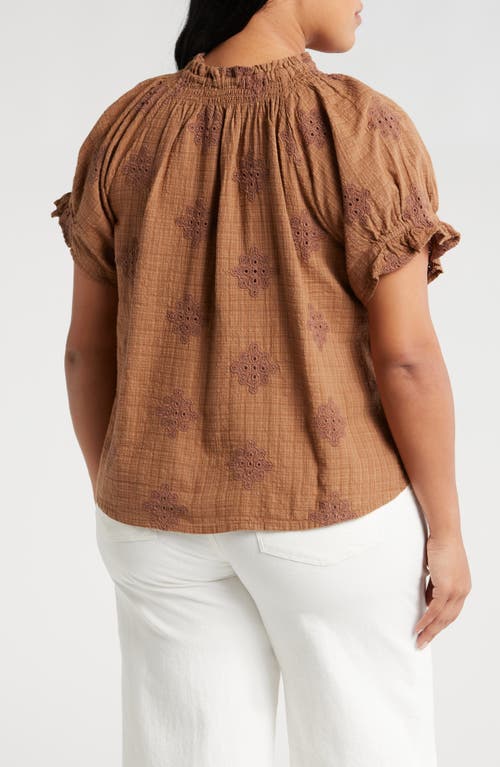 Shop Wit & Wisdom Embroidered Short Sleeve Top In Caramel Latte