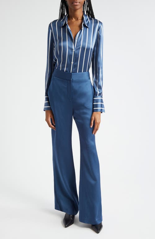 Shop Veronica Beard Monique Stripe Silk Blend Button-up Shirt In Blue Stone Off-white