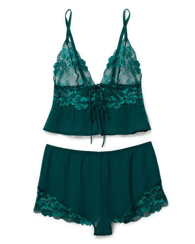 Adore Me Tammy Camisole & Shorts Set Lingerie In Dark Green