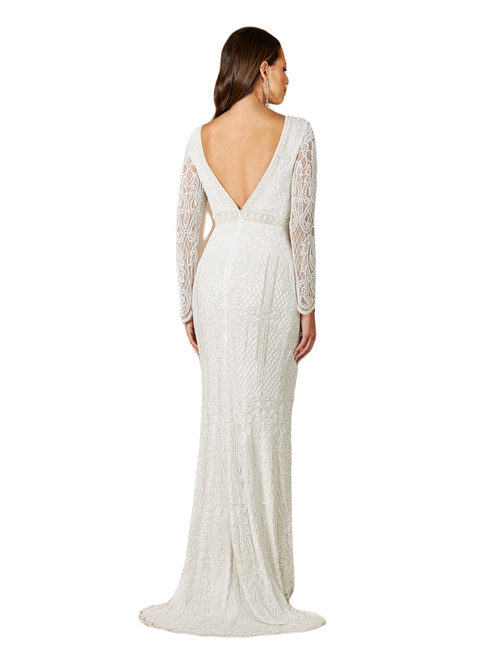 Shop Lara New York Flora Beaded Long Sleeve Wedding Gown In Ivory