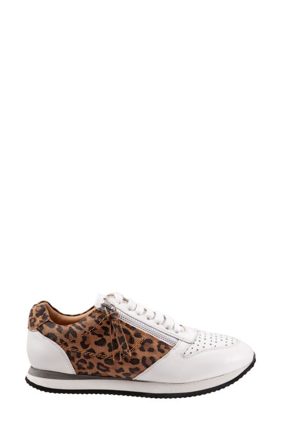 Shop Trotters Infinity Leather Sneaker In White Tan Cheetah