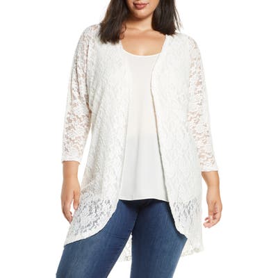Plus Size Dantelle Dolman Sleeve Lace Cardigan, Ivory