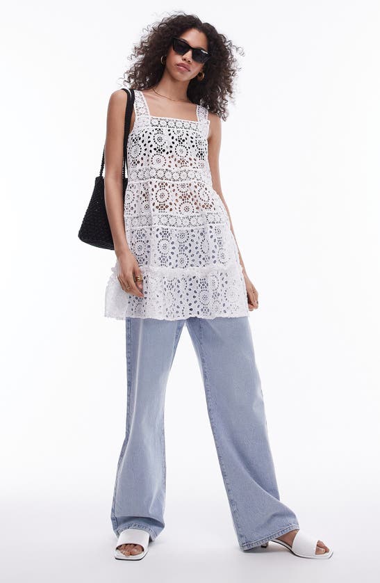 Shop Topshop Eyelet Embroidered Tiered Cover-up Dress In White