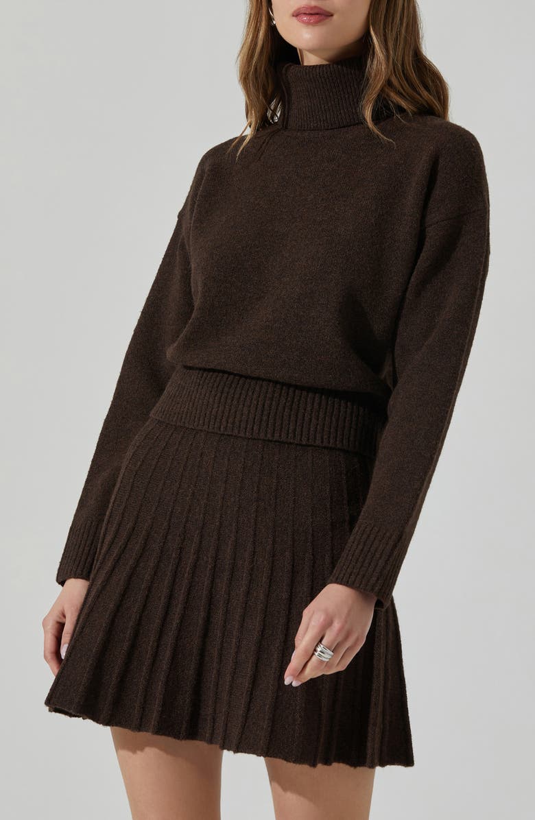 ASTR the Label Marceline Pleated Knit Miniskirt, Alternate, color, Brown