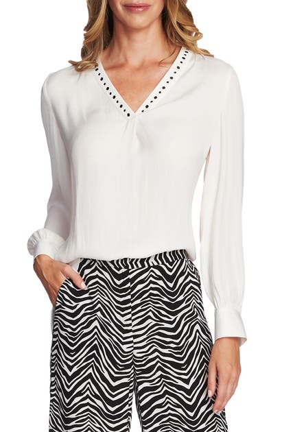 Vince Camuto Studded Rumple Blouse In Pearl Ivory