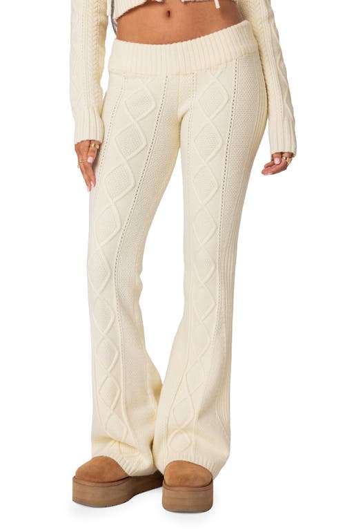 EDIKTED Ray Cable Stitch Knit Flare Sweater Pants Cream at Nordstrom,