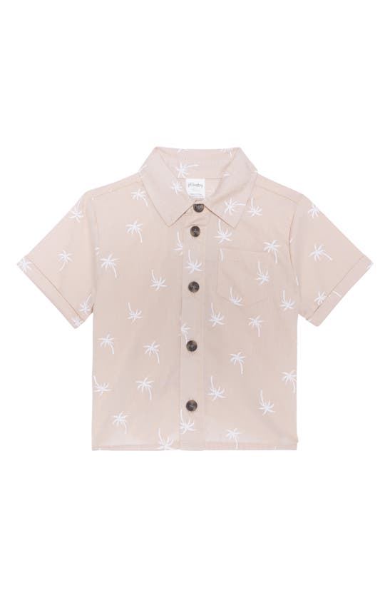 Shop Petit Lem Print Button-up Shirt, Shorts & Socks Set In Beige Palm Trees