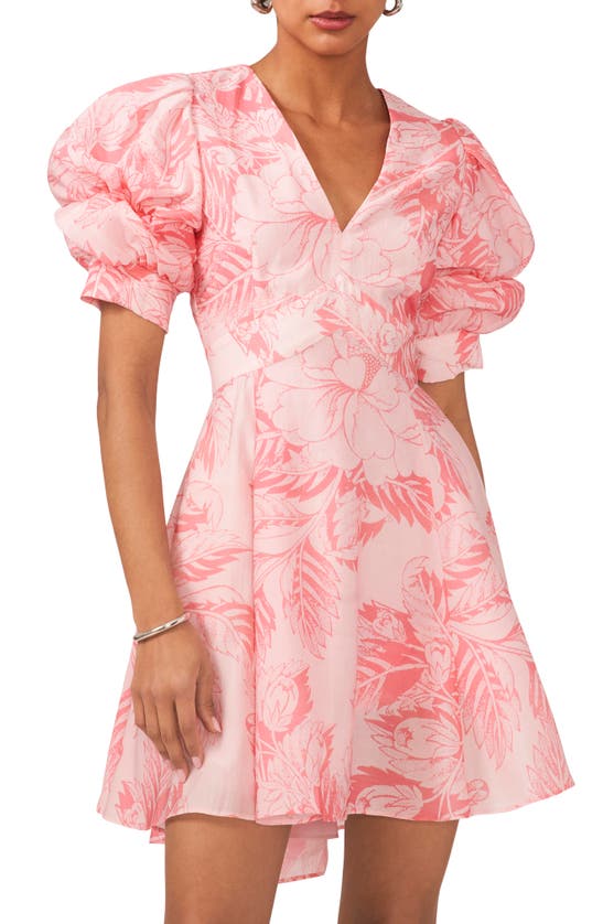 Shop 1.state Floral Tiered Bubble Sleeve Minidress In Rose Gauze