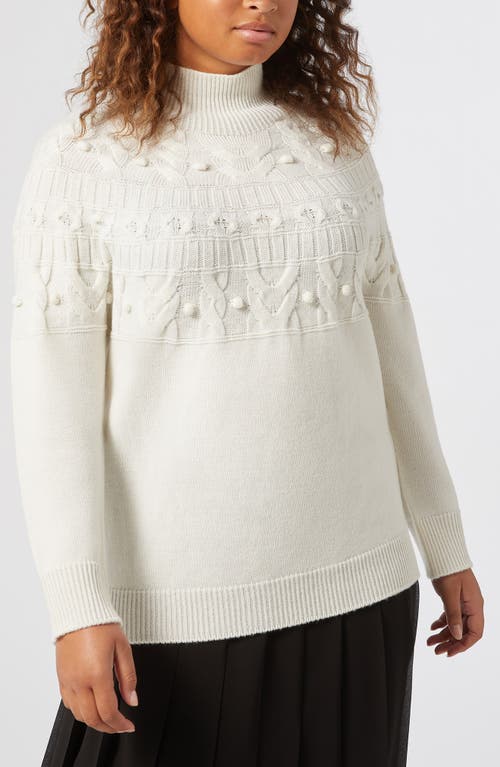 Marina Rinaldi Pedone Popcorn Stitch Detail Wool Blend Turtleneck Sweater in Ivory 