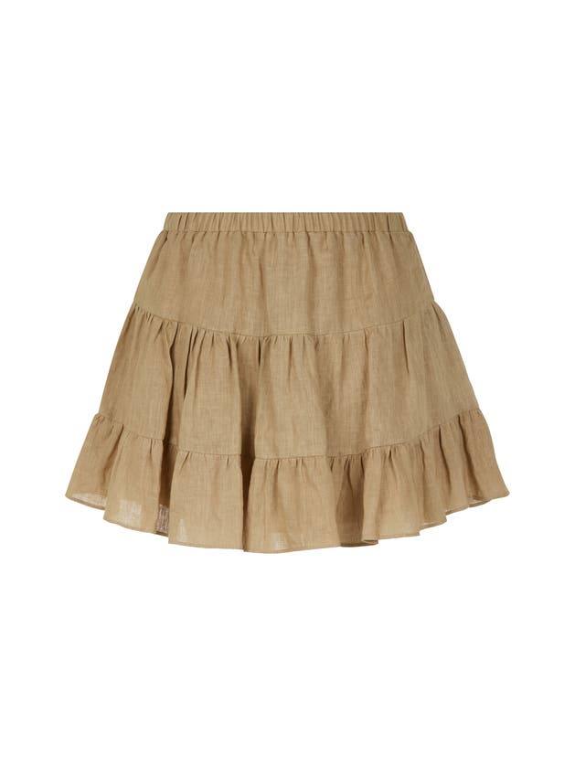 Shop Nocturne Tiered Mini Linen Skirt In Beige