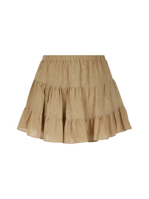 Tiered Mini Linen Skirt in Beige