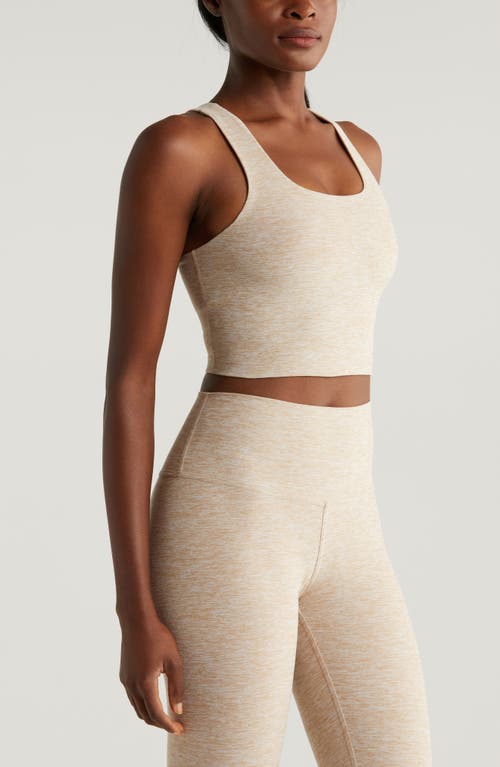 Shop Zella Renew Mélange Support Crop Tank In Tan Thread