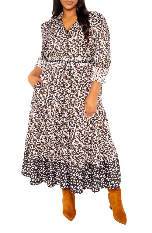 Shop Buxom Couture Animal Print Shirtdress In Multi White/brown