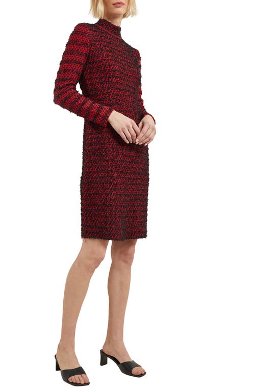 Misook Two-tone Eyelash Long Sleeve Sheath Dress In Rouge/black