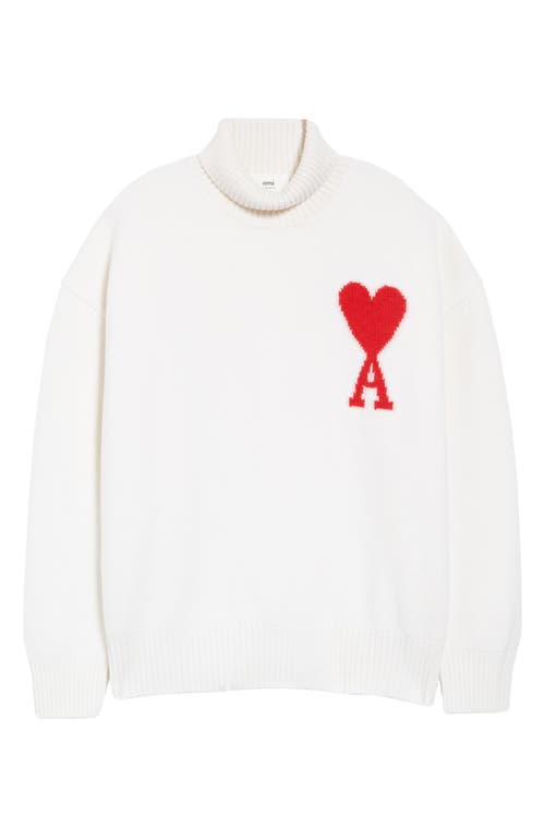 AMI Paris Mattiussi Ami De Coeur Virgin Wool Turtleneck Sweater in Off-White/Red/154