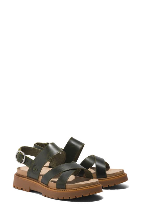 Shop Timberland Clairemont Way Cross Strap Sandal In Dark Green Full Grain