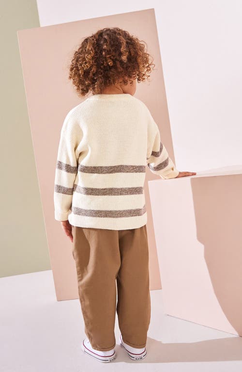 Shop Next Kids' Bear Appliqué Stripe Cotton Crewneck Sweater In Brown