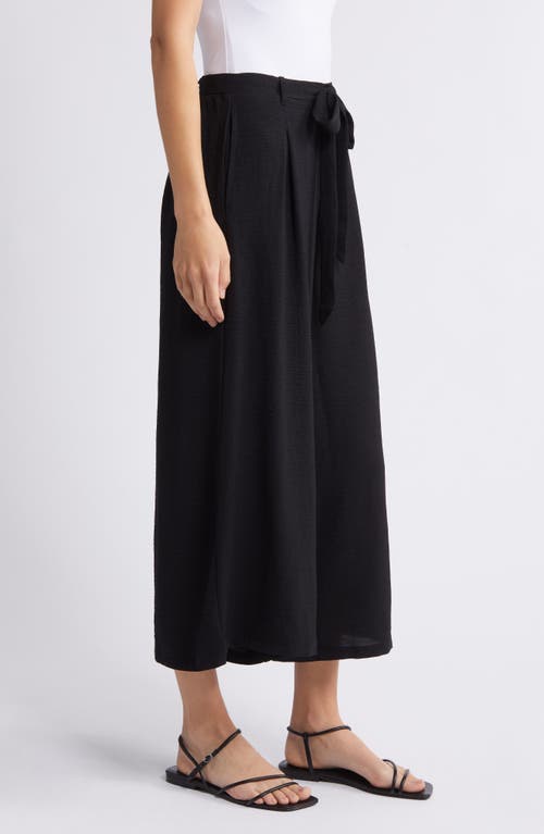 Shop Bobeau Tie Waist Crop Wide Leg Pants In Black