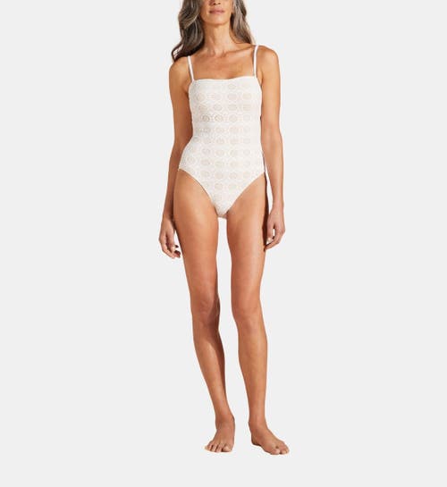 Shop Vilebrequin Broderies Anglaises Bustier One-piece Swimsuit In Off White