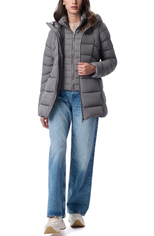 Shop Bernardo Hooded Puffer Jacket With Bib In Pewter