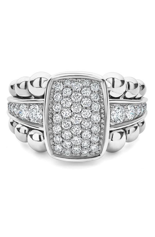 Shop Lagos Caviar Spark Vertical Statement Ring In Silver/diamond