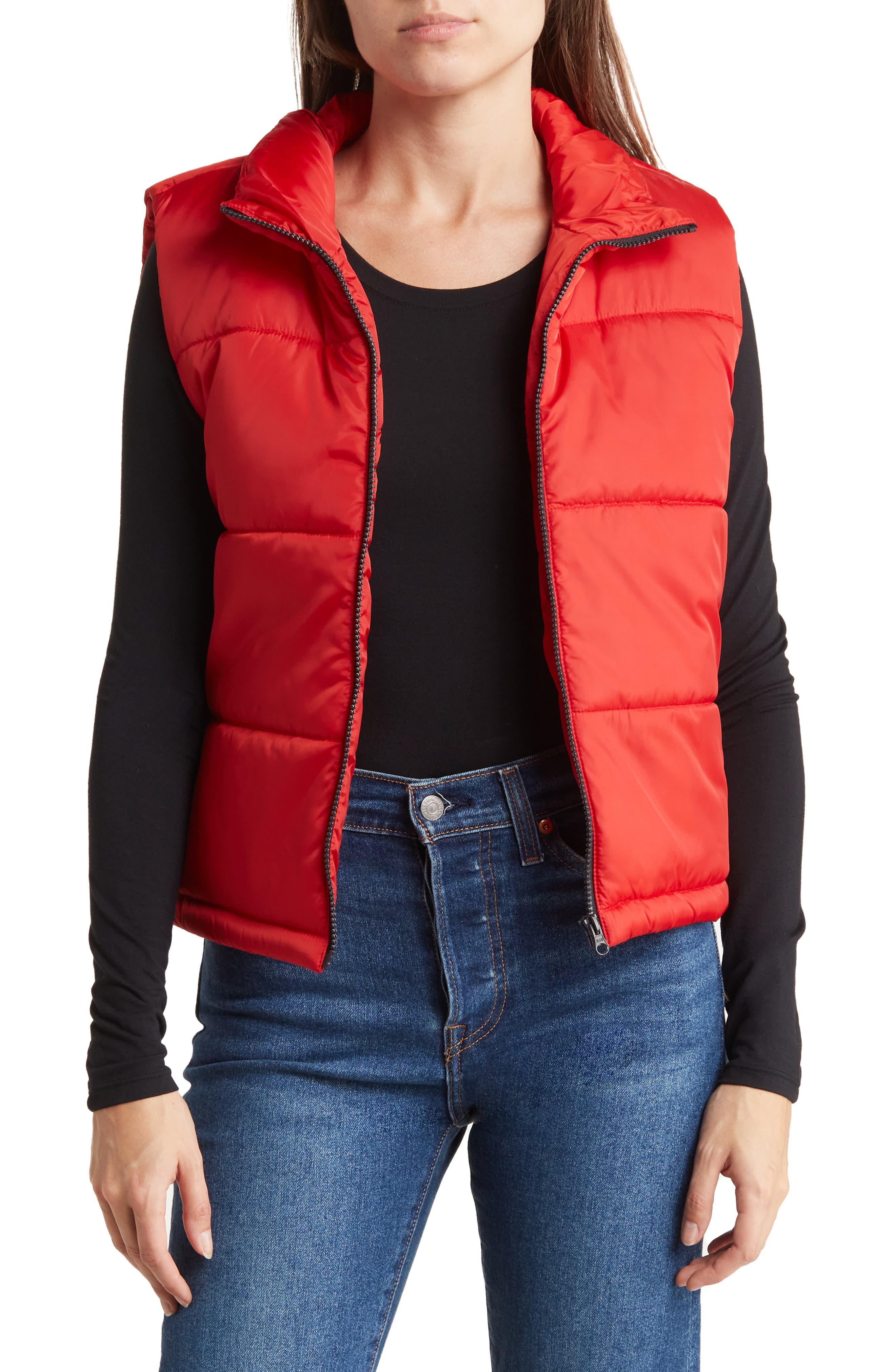 womens red puffer vests