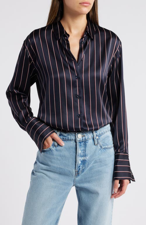 Shop Frame The Standard Stripe Stretch Silk Button-up Shirt In Navy Multi Stripe