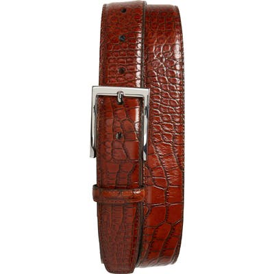 Torino Gator Grain Embossed Leather Belt, Cognac
