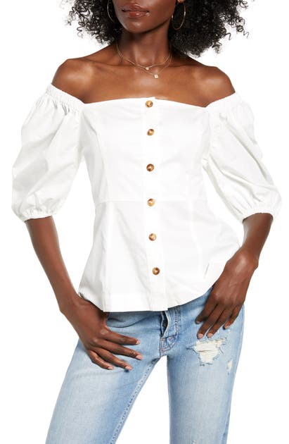 Click to view more detailed imagery on our partner's website English Factory Off The Shoulder Cotton Top In White