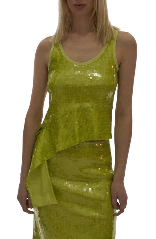 Helmut Lang Sequin Side Drape Tank In Parrot