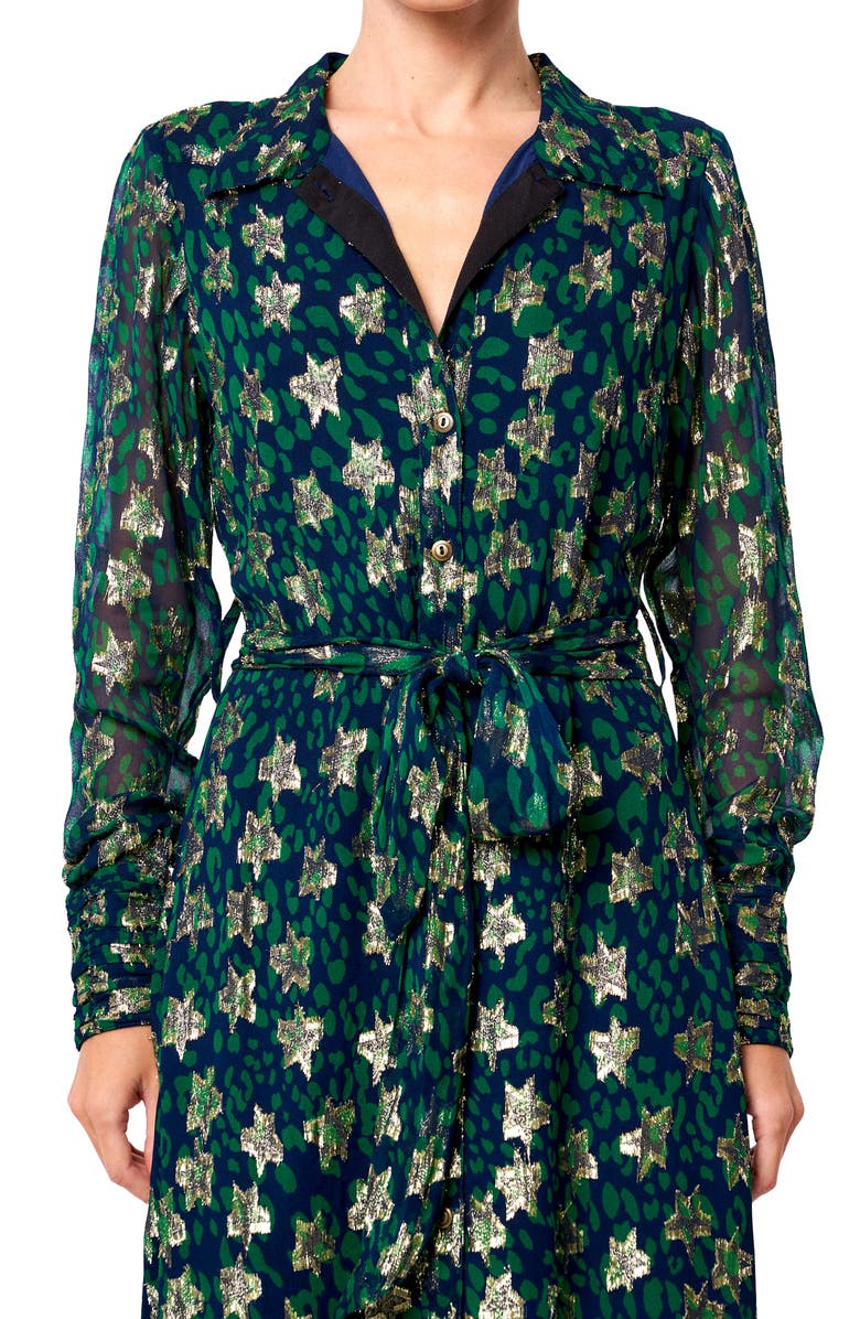 CIEBON Jynai Long Sleeve Shirtdress, Alternate, color, Navy Green