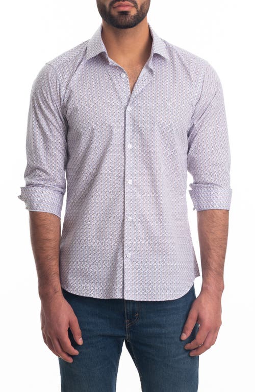 Jared Lang Trim Fit Cotton Button-Up Shirt in White Print
