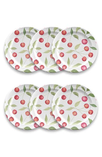 Tarhong Berries Cherries Salad Plate Set Of 6 In White Multi