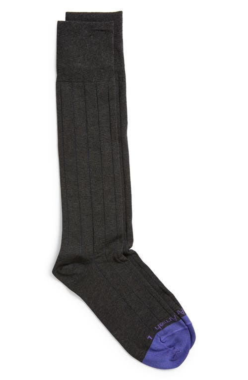 Pima Cotton Blend Rib Dress Socks in Charcoal