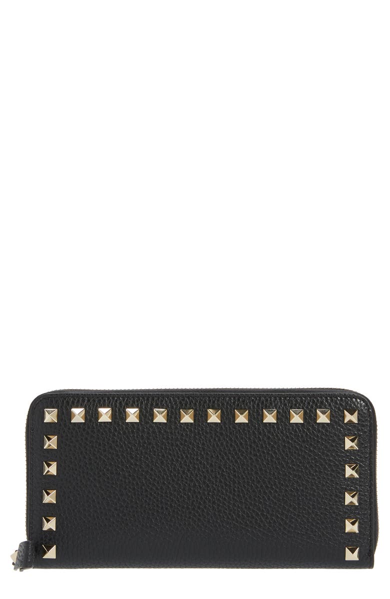 Valentino Garavani Rockstud Continental Leather Wallet, Main, color, Black