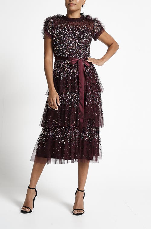 Shop Frock And Frill Sequin Embellished Midi Gown With Tie Waist Detail In Tawny Port