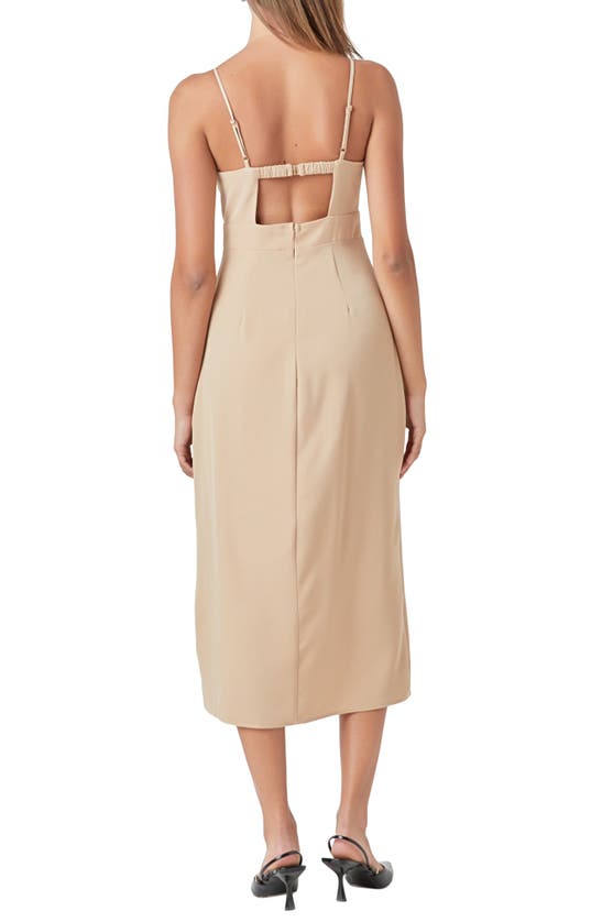 Shop Endless Rose Ruched Bust Midi Dress In Khaki