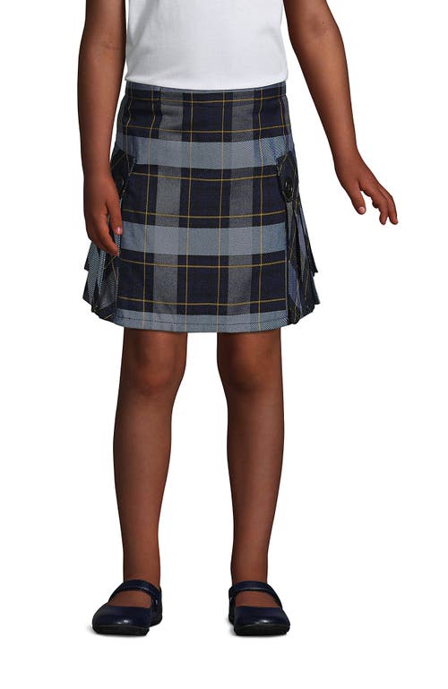 Lands' End Kids'  School Uniform Girls Slim Side Pleat Plaid Skort Above Knee In Classic Navy Plaid