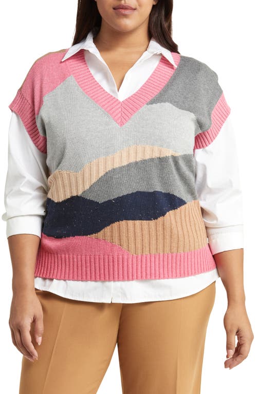 NIC+ZOE Abstract Vital Sweater Vest in Pink Multi