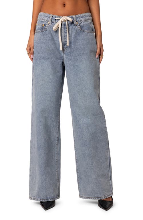 EDIKTED Wynn Low Rise Wide Leg Drawstring Jeans Light-Blue at Nordstrom,
