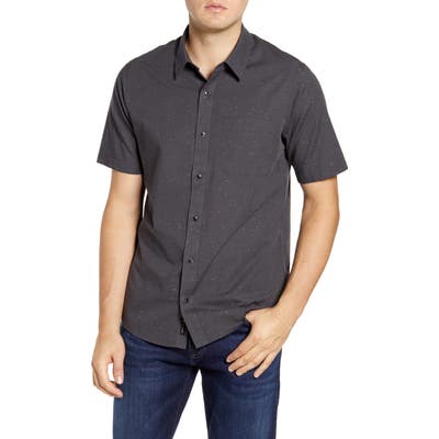 Travismathew Got The Power Trim Fit Stripe Short Sleeve Button-Up Sport Shirt, Black
