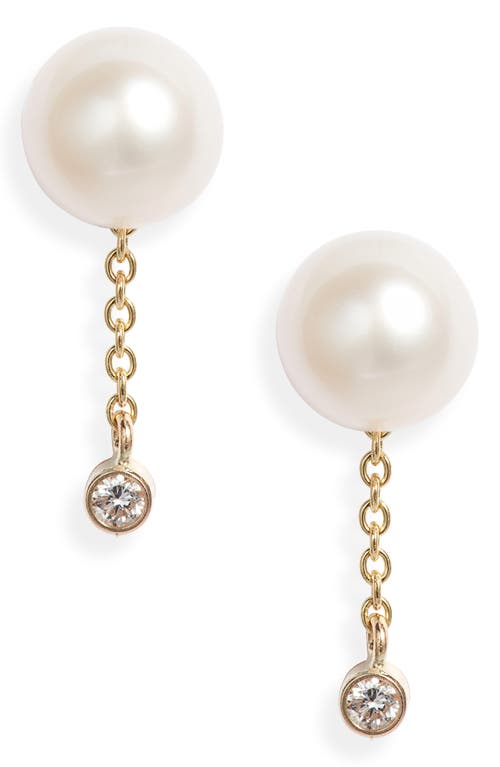 Poppy Finch Cultured Pearl & Diamond Drop Earrings in 14Kyg Gold at Nordstrom