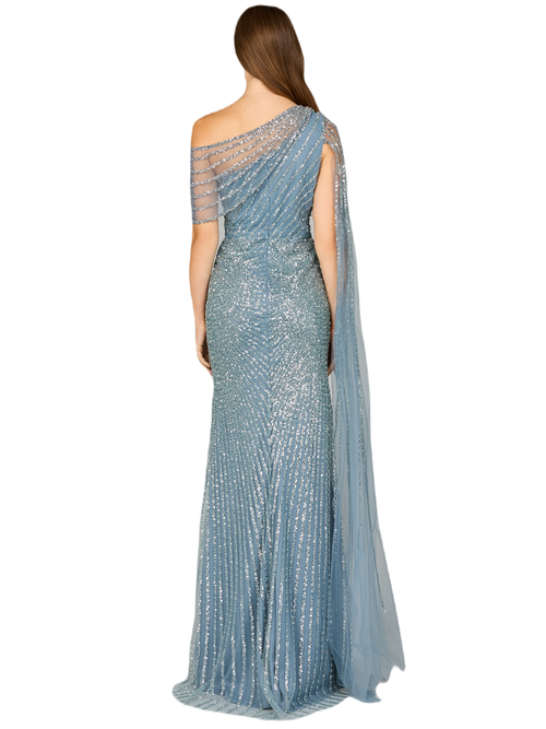 Lara New York One Shoulder Fitted Gown In Slate