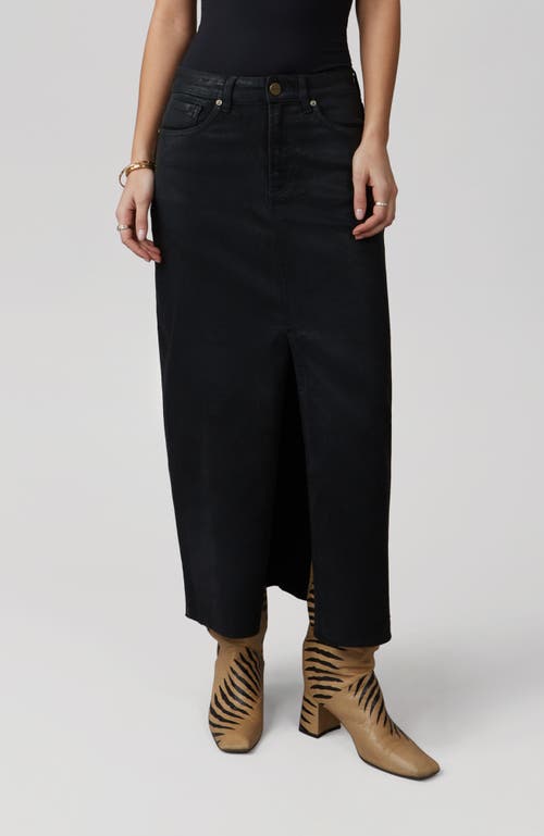 Shop Lola Jeans Halston High Rise Denim Maxi Skirt In Coated Black